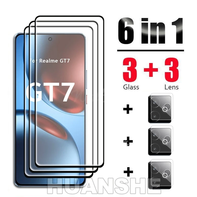 

6in1 Tempered Glass Screen Protector with Camera Film for Realme GT7