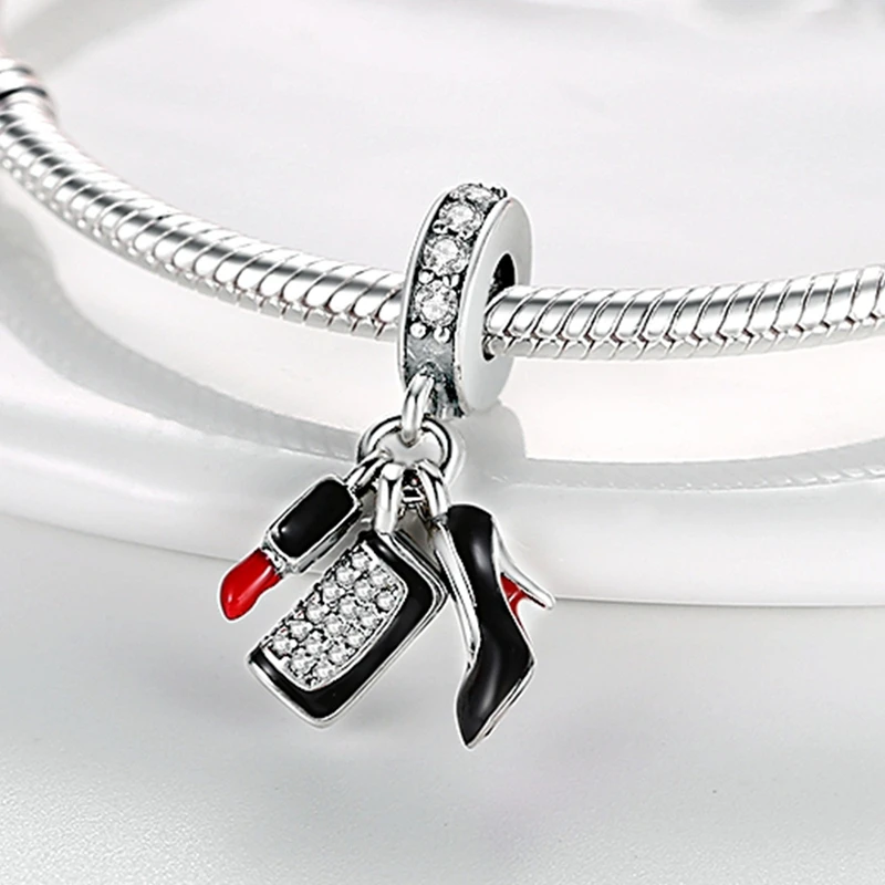100% 925 Sterling Silver Red Color Series Heart Shape Charms Beads Fit Necklace Original Bracelets Lucky Jewelry Women Gifts