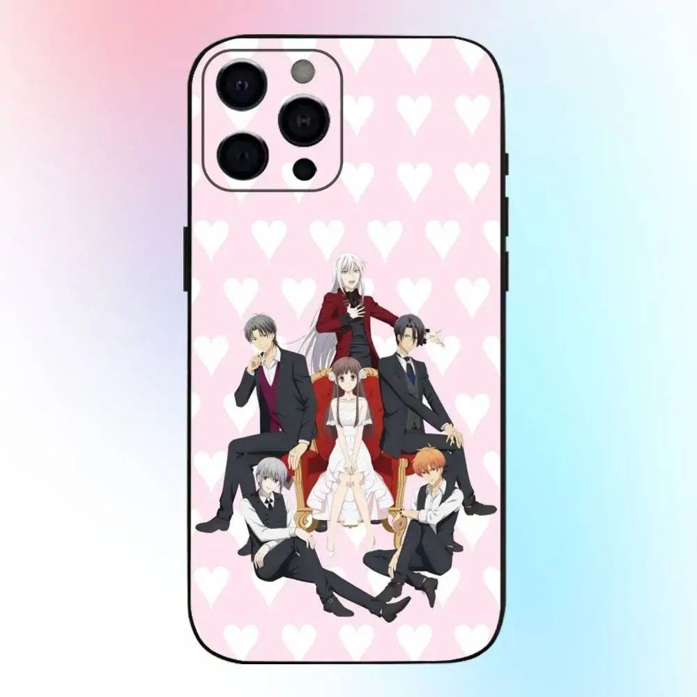 حافظة هاتف أنيمي F-fruit B-Basket-es لهاتف iPhone17,16,15,14,13,12,11 Plus,Pro Max غطاء أسود ناعم