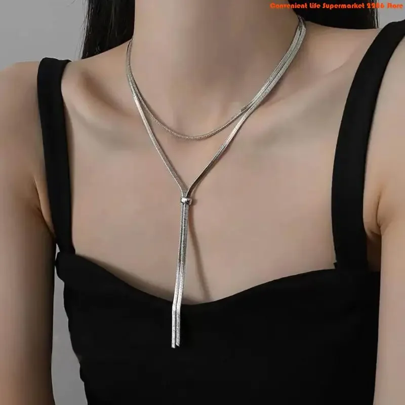F92D Contemporary Stainless Steel Necklace with Adjustable Length Choker Necklaces