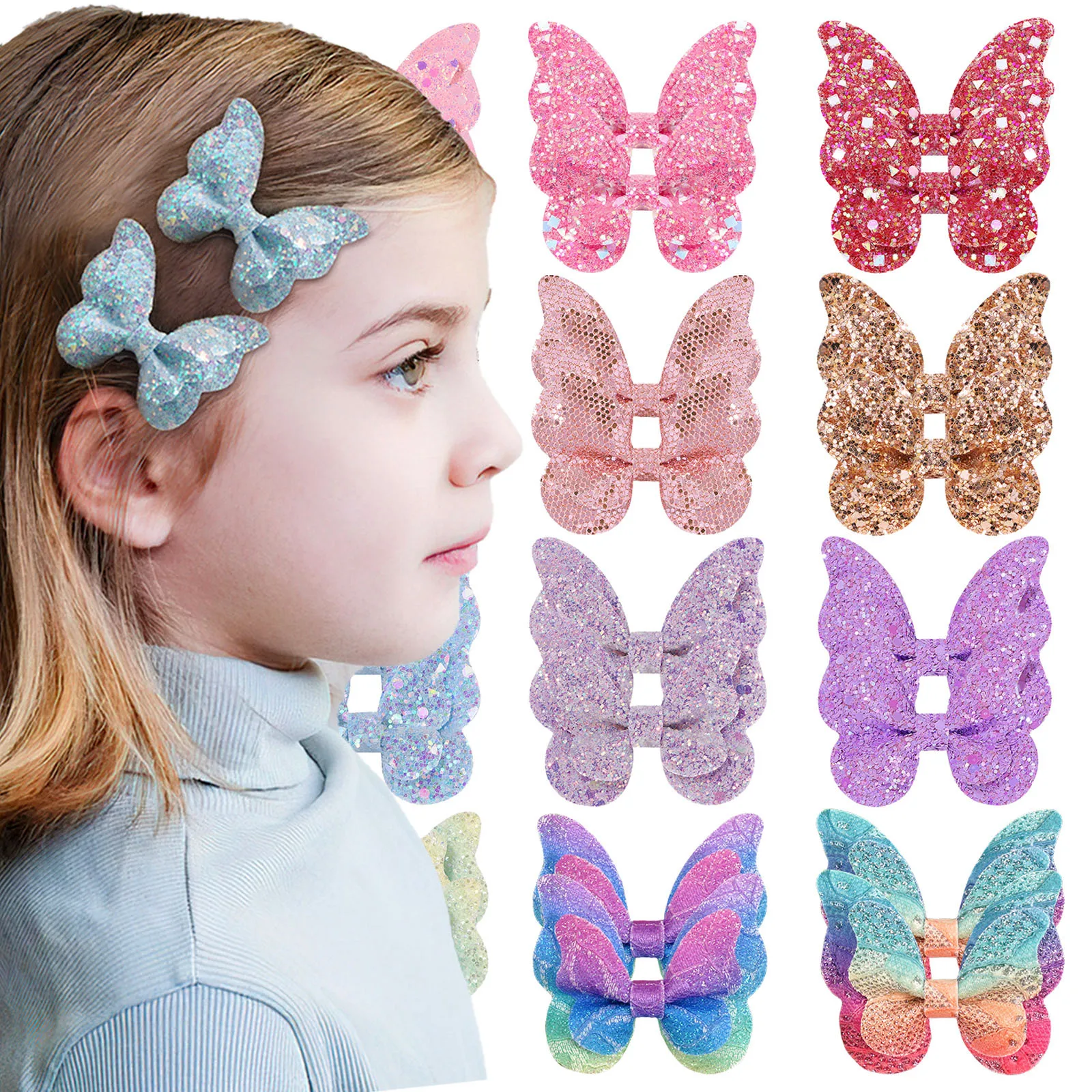 

60pc/lot Double Glitter Butterfly Bow Baby Girls Hair Clips Hairpins for chirdren Hair Accessories Girls Glitter Barrettes Kids