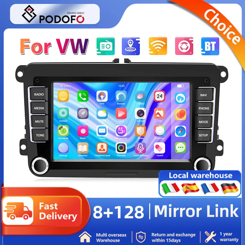 Podofo 7'' Car Radio For VW Volkswagen Passat B6 B7 Golf Touran Polo Tiguan Jetta 2 din Android Carplay GPS Multimedia Player