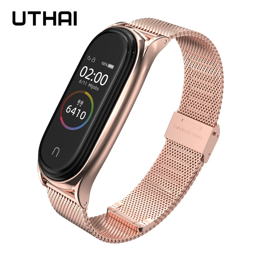 Mi Band 7 Bracelet Fits Mi Bracelet 3/4/5/6 Smart Watch Mi Band 6 Stainless Steel Metal Watch Band UTHAI S42