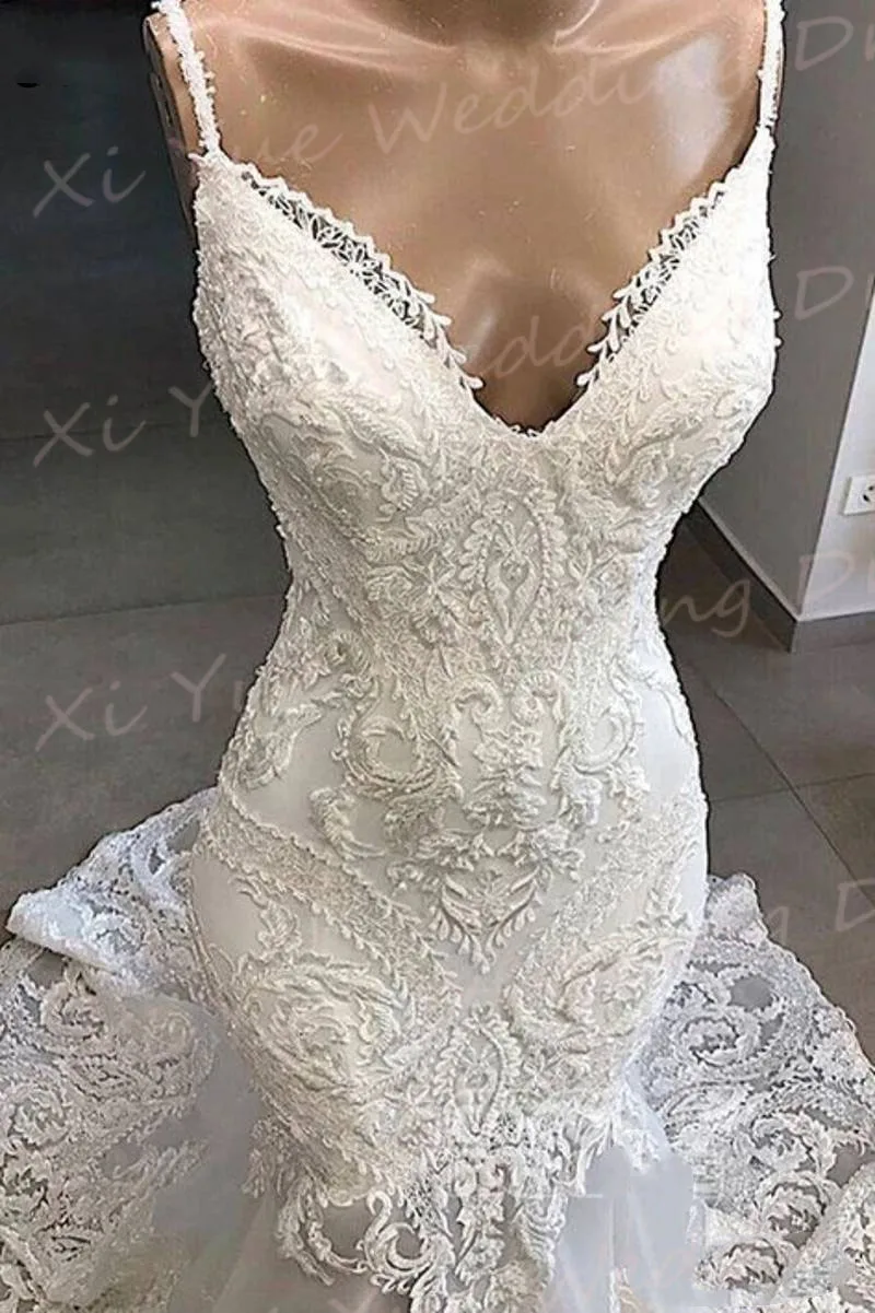 Pretty Mermaid Graceful Women's Wedding Dresses Sexy Lace Appliques Bride Gowns Charming Sleeveless Backless Vestido De Noivas