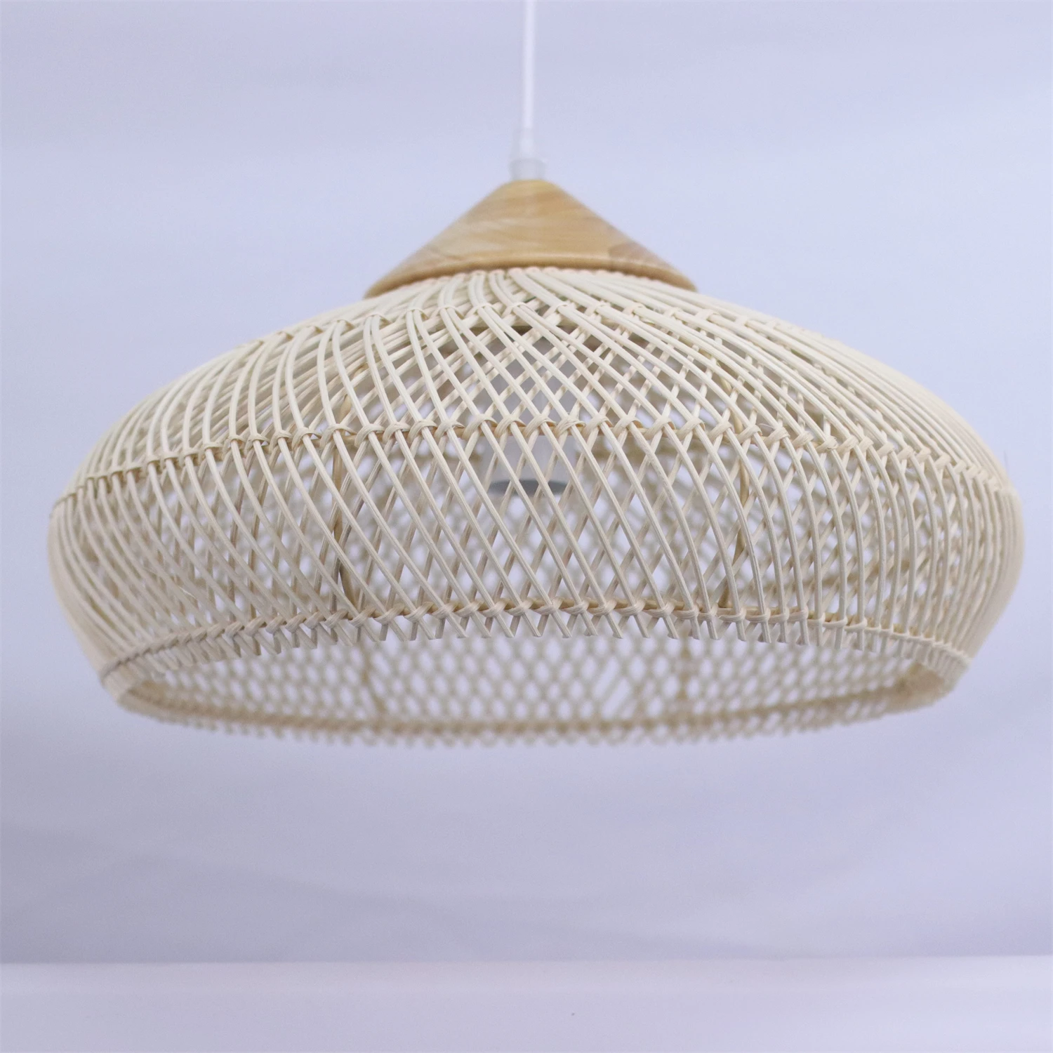 Vintage Rattan Pendelleuchte Gewebt Korbgeflecht Beige Kronleuchter Deckenhängelampe für Esszimmer Esstisch Wohnzimmer 60CM – Detail 2