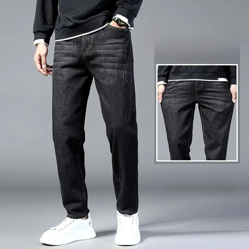 

With Pockets Jeans for Men Y2k Vintage Streetwear Trousers Regular Wide Leg Aesthetic Cotton Kpop High Quality Man Cowboy Pants
