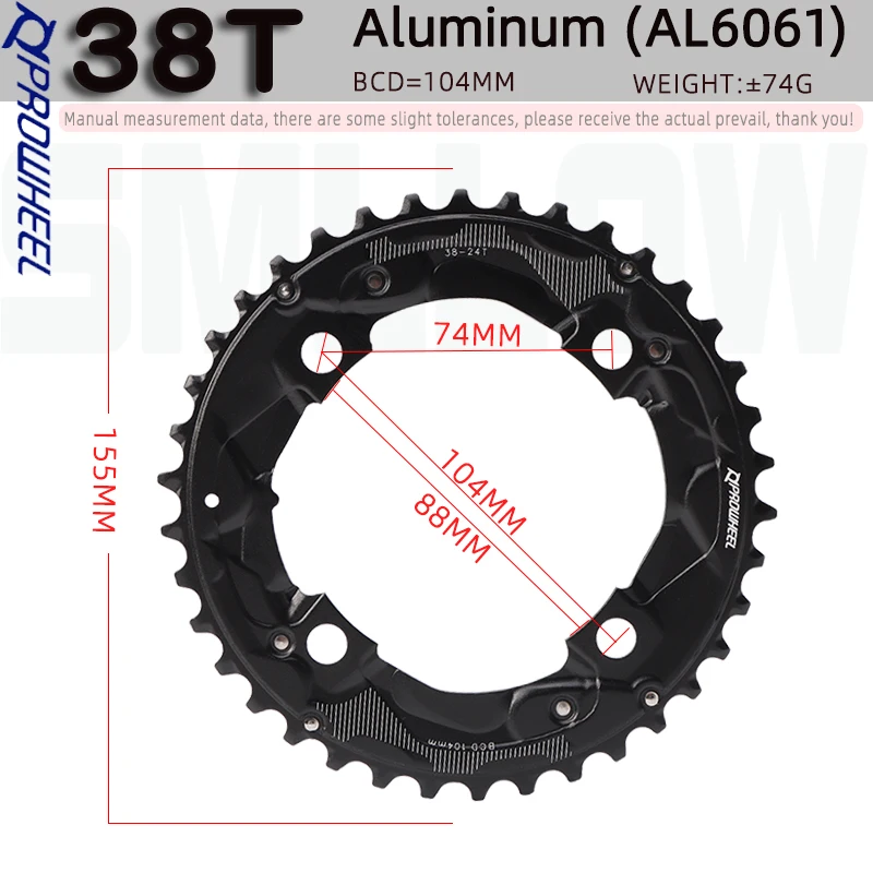 PROWHEEL Mountain Bike Chainring 26T 28T 36T 38T 22T 24T Crowns 64BCD 104BCD MTB Crankset Double Chainwheel 8/9/10/11S sprockets