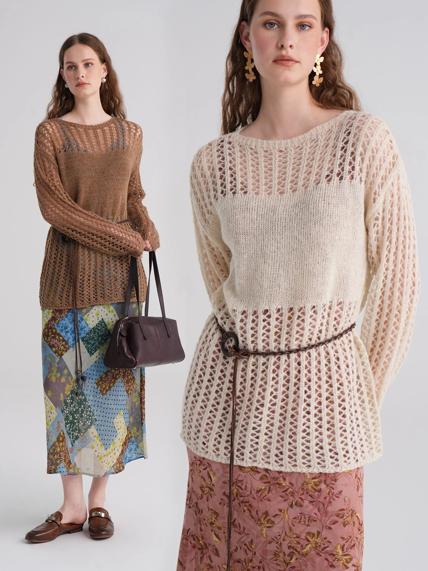 

Женский вязаный свитер свободного кроя с круглым вырезом и вырезами, облегающий, мягкий, однотонный, для повседневной носки