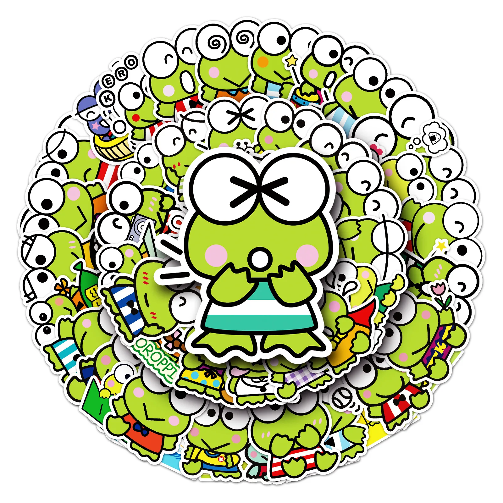 

50Pcs Big eyed frogs Keroppi Stickers Graffiti Ornament Skateboard Refrigerator Waterproof DIY Reusable No glue Best Gifts