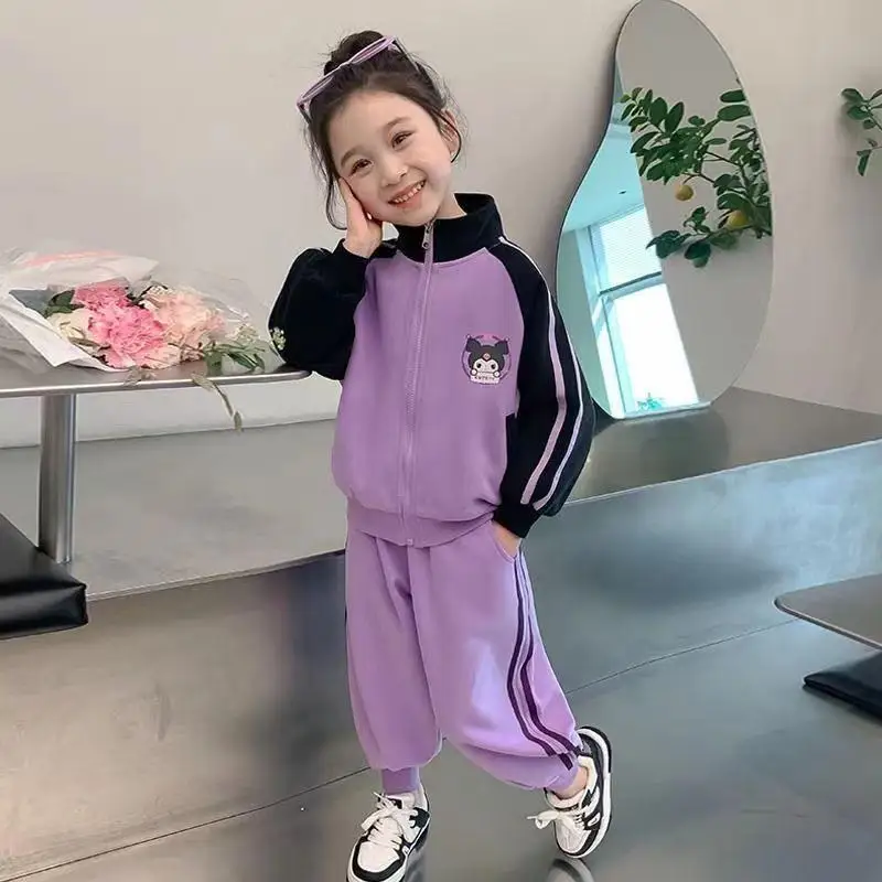 Sanrio Kuromi Kids Sportswear Set Anime Kawaii Leisure Comfortable Tracksuit Cartoon Cute Soft Breathable Sports Suit Girl Gift