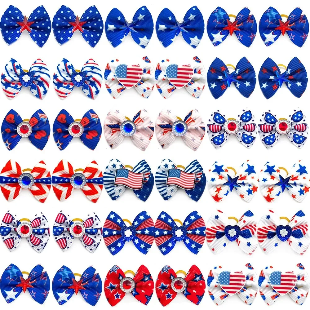 30/50pcs 4th of July Dog Bow Tie Dog Collar Dog Bandanas Pet Accessories American Independence Day Pet Supplies