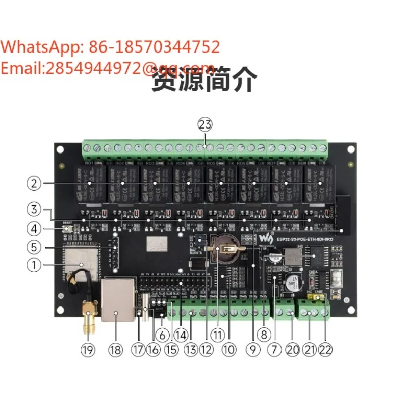 ESP32‑S3 Industrial 8‑Channel Network Relay Module WiFi Bluetooth RS485 Ethernet Digital Input Board view 6