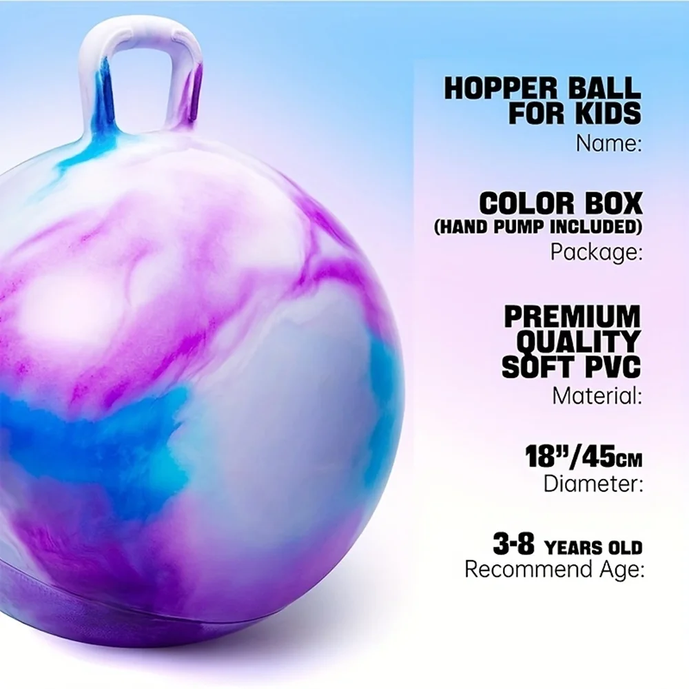 Hopping Toys for Kids, 18inch Bouncy Ball with Handle for Boys Girls , Inflatable Clouds Bounce Hopper Toy with Pump