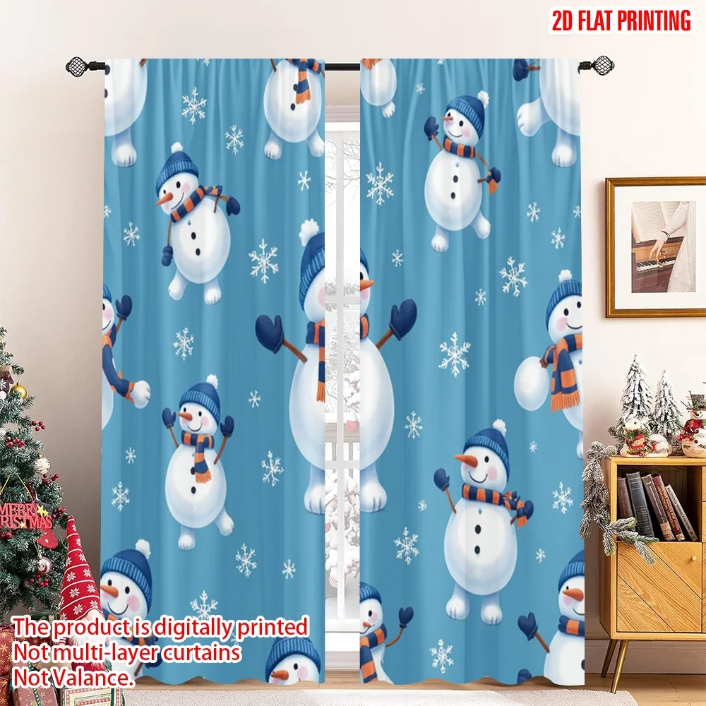

2pcs 2D flat printing Merry Christmas Popular Window Curtains Cute Snowmen Winter Mittens Polyester Fabric Without Electricity