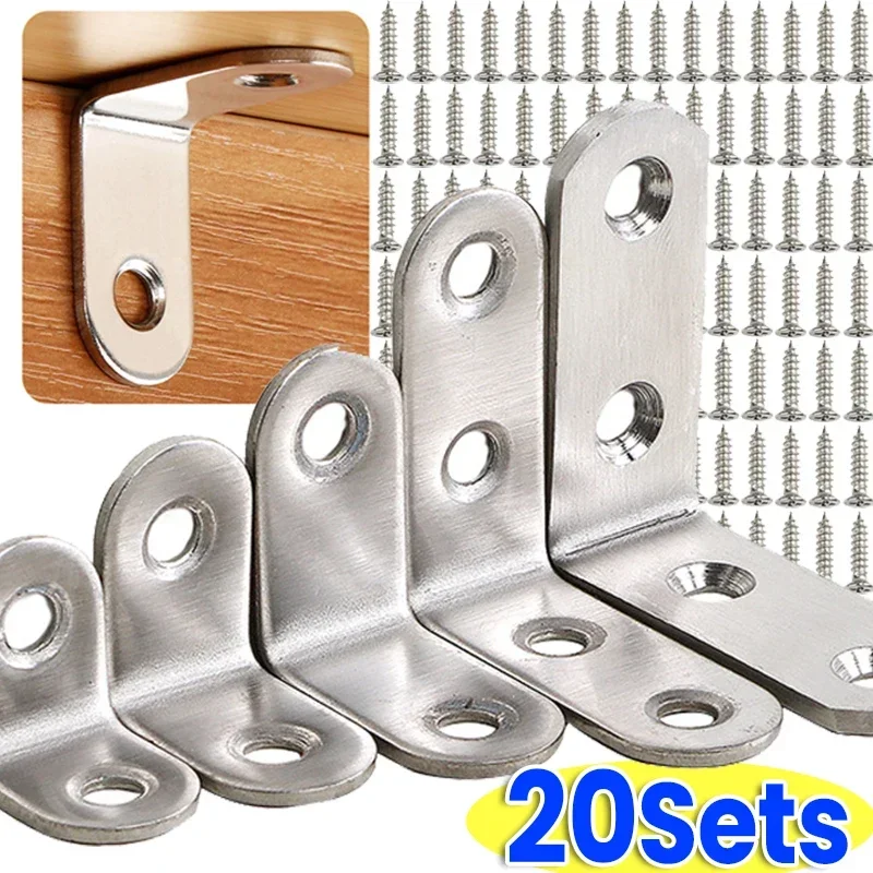 20x Stainless Steel Corner Brace Joint Bracket 90 Degree L Shaped Connectors Fastener Furniture Shelves Cabinet Support Frame