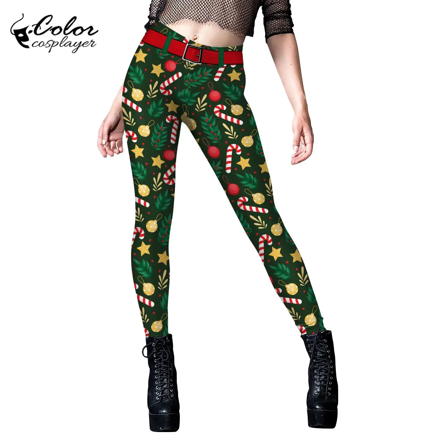 Kleur Cosplayer Kerstlegging Dames 3D-printbroek Fitnessbroek voor dames Nauwsluitende broek Carnavalsfeestlegging