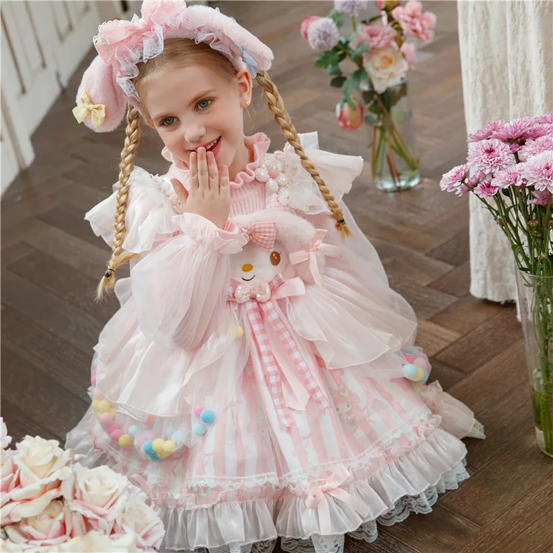 

My Melody Girls Skirt Spring Autumn New Lace Anime Figure Princess Dress Kawaii Cartoon Dress Fashion Sweet Long Sleeves