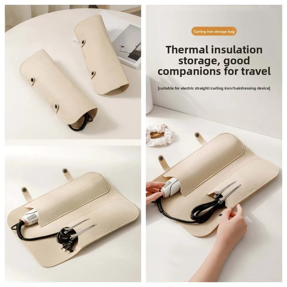 Felt Curling Iron Bag Dustproof Protective Cover Straightener Storage Pouch Heat-Resistant Curling Iron Insulation Mat
