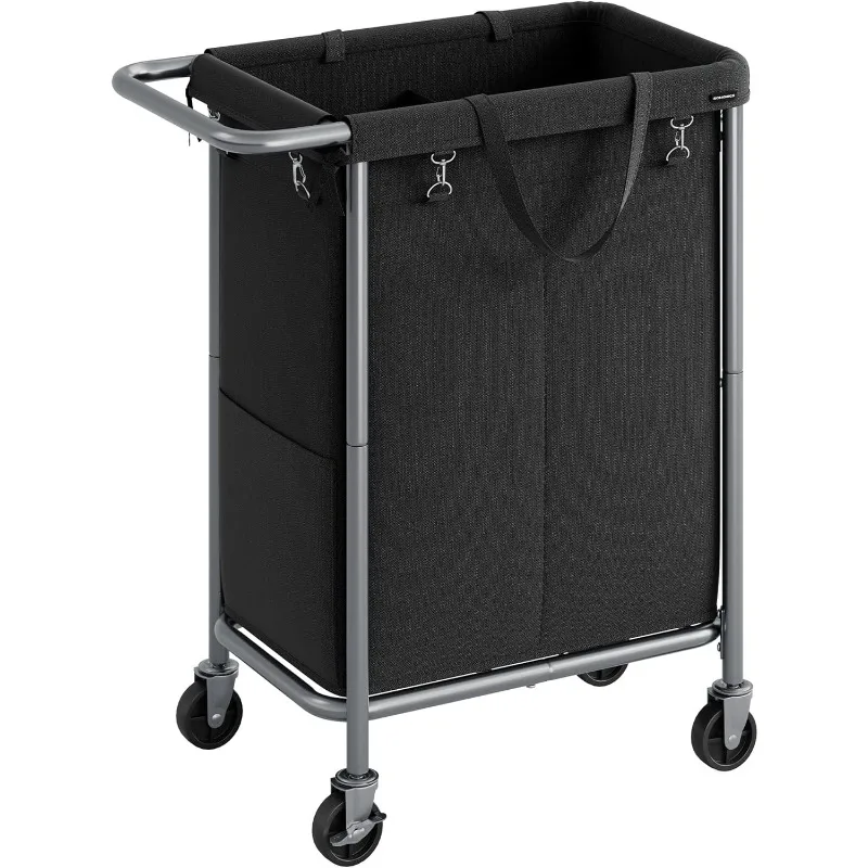 Laundry Basket with Wheels, 2-Section Rolling Laundry Hamper, 37 Gallons (140L), Removable Liner, Steel Frame with Handle