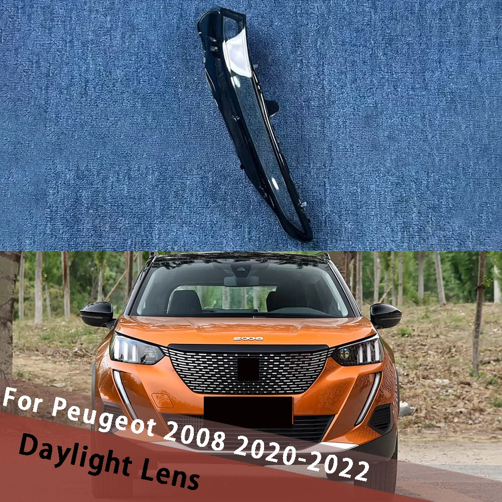 

For Peugeot 2008 2020 2021 2022 Car Daylight Cover Clear Lens Daylamp Shell Replace Original Lampshade Day Light Plexiglass