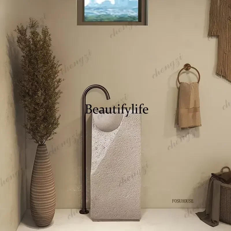 for A73 Wabi-sabi Pedestal Sink Cream Style Designer Basin Floor-to-ceiling Integrated Art Wash Basin Stone Creative Face