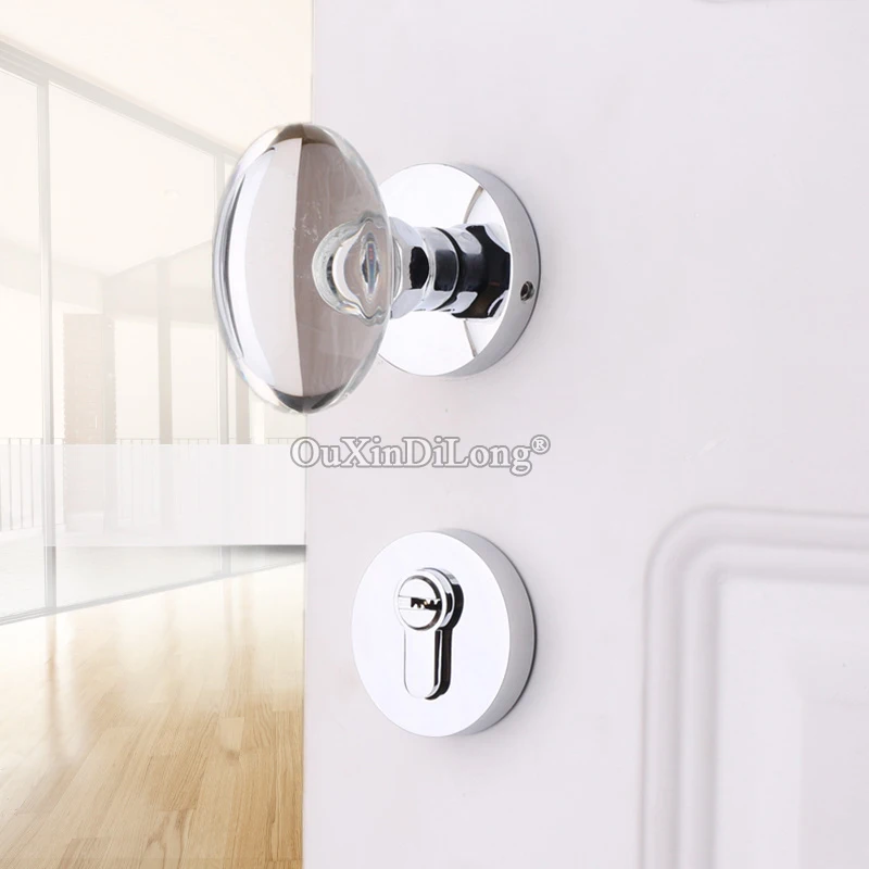 Luxury European American Solid Crystal Knobs Door Lock Set Interior Living Room Bedroom Bathroom Silent Door Lock Chrome/Gold