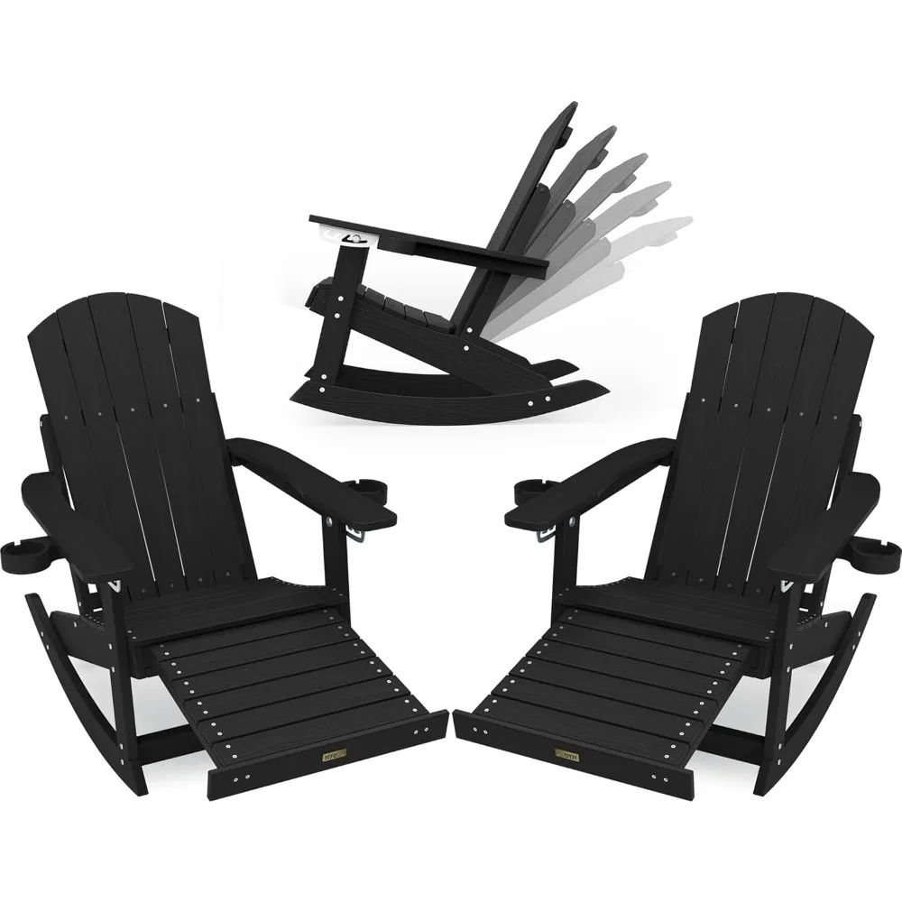 

Outdoor Rocking Chairs Set of 2, Adirondack Chair with Retractable Ottoman, Adjustable Adirondack Rocking Chair,Rockings Chairs