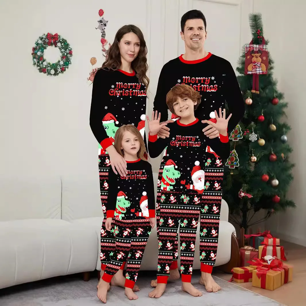 New Winter Family/Couple Matching Outfits 3d Dinosaur Print Christmas Pajamas Set Soft Cute 2 Pieces Suit Xmas Look Pyjamas  123