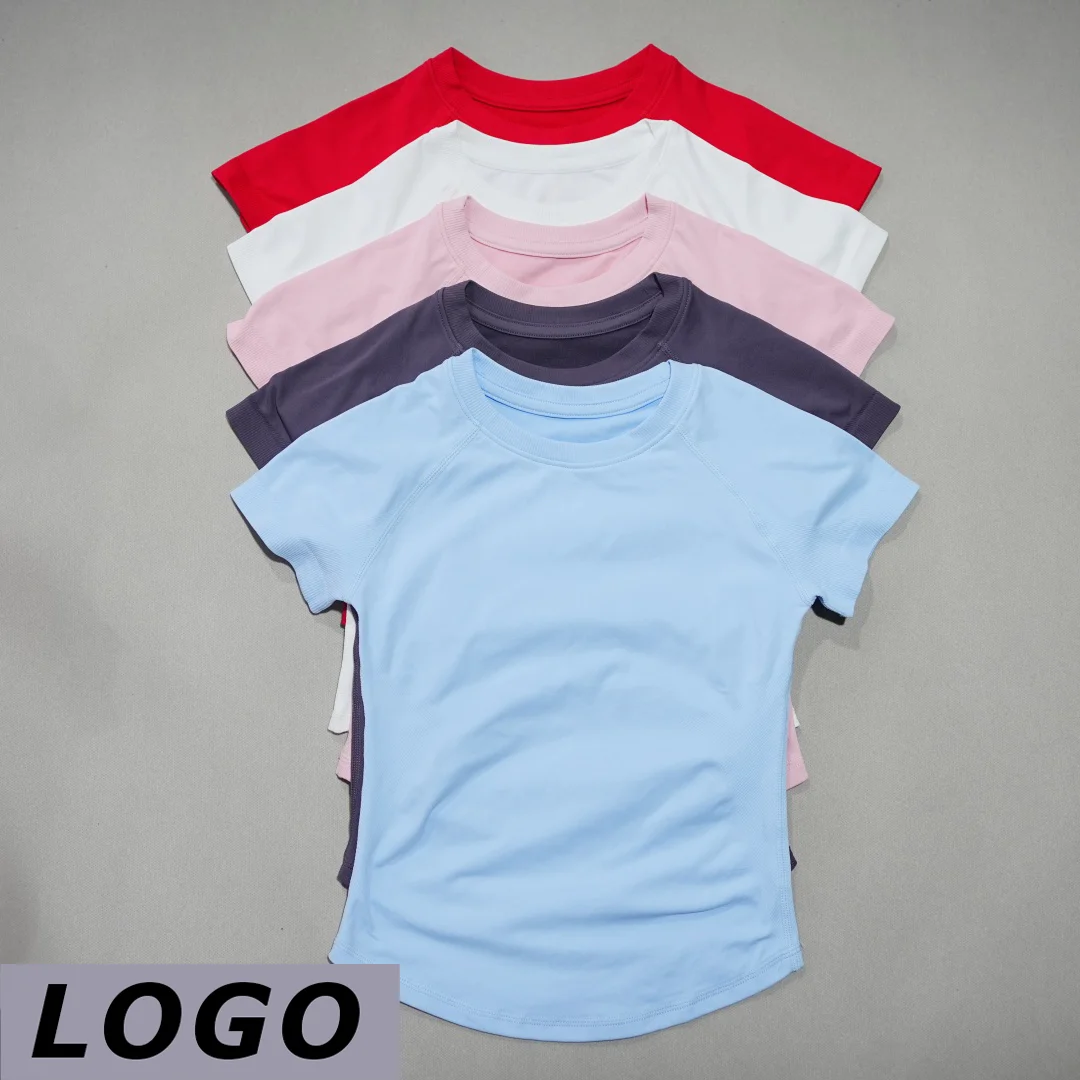 DF LOGO Women Crew Neck Short Sleeve Sports T‑Shirt Slim Fit Breathable Quick Dry Soft Stretchy Gym Yoga Running Cycling Daily C