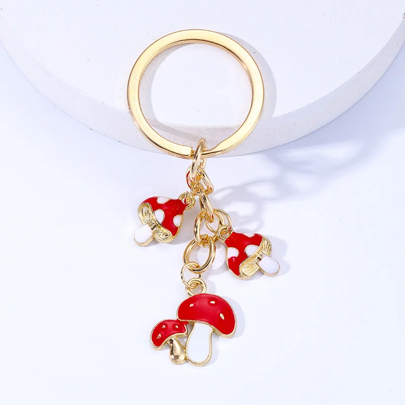 Cute Design Enamel Mushroom Keychains Kids Girl Handbag Car Key Keyrings Handmade DIY Accessories Jewelry Gift Wholesale