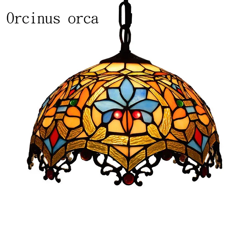 European style creative coloured glass chandelier restaurant bedroom balcony bar Mediterranean color carving glass pendant lamp