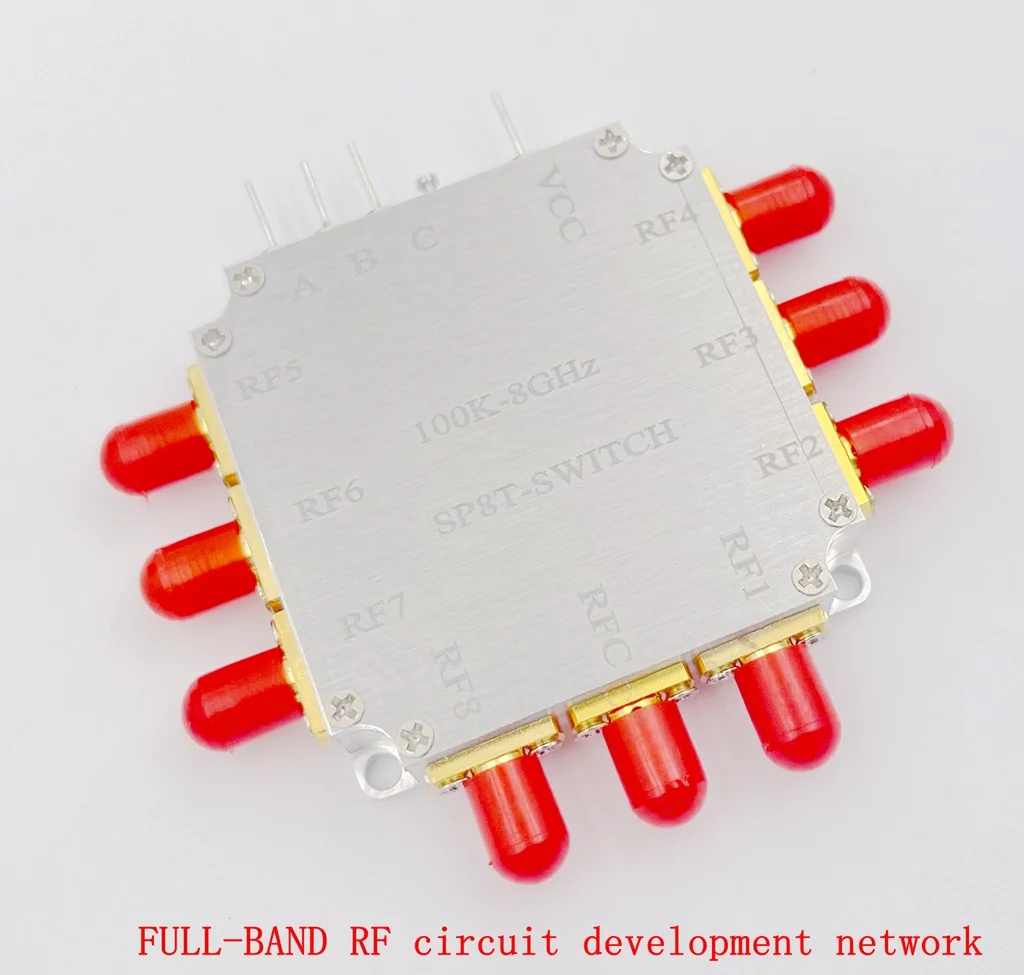 Przełącznik elektroniczny SP8T RF 100K-8GHz szerokopasmowy szeroki wysoki izolacja niska strata wtrąceniowa Teflon z obudową