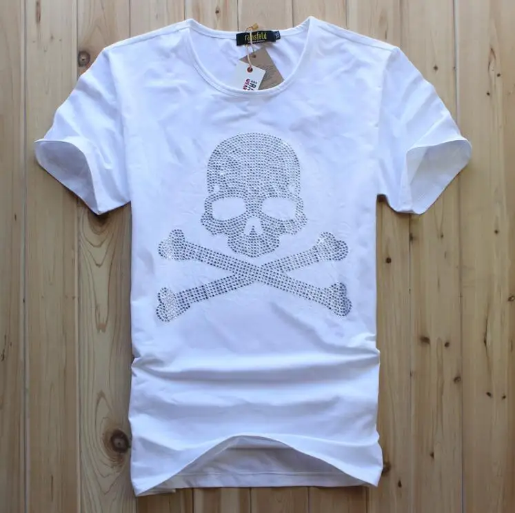 Fashion Anime Men's Skulls T-shirt Rhinestones Cotton Streetwear Hip Hop Design S-6XL Drop Shipping
