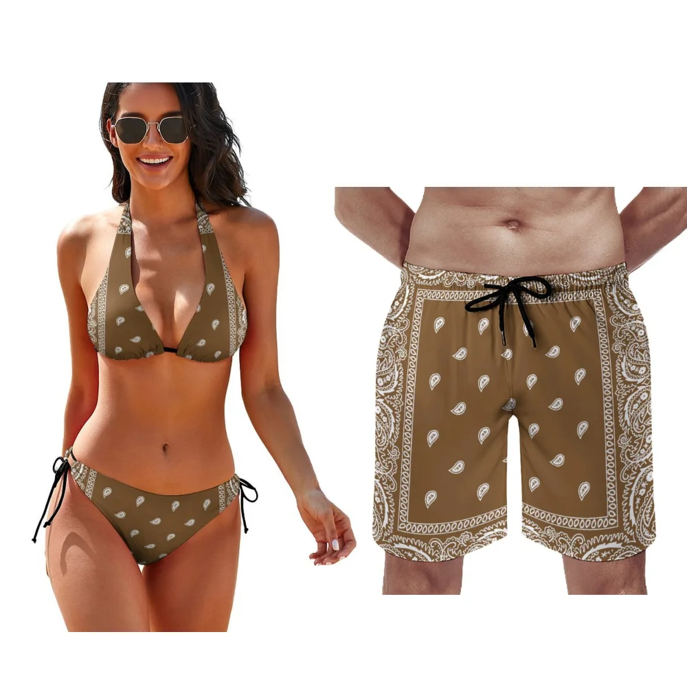 Customizable Bandana Couple Sets Couple Swimsuit Sets Multiple Sizes To Choose From Women One Piece Swimsuits Men Swimming Trunk