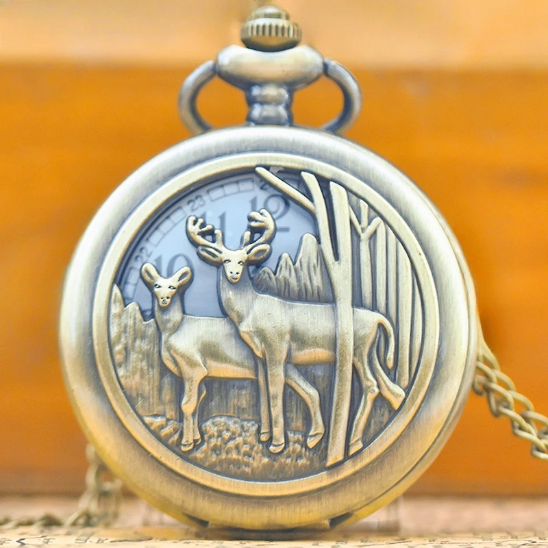 

Fashion Elk Pocket Watch Men's and Women's Retro Animation Quartz Pendant Watch Accessories Children's Holiday Gifts