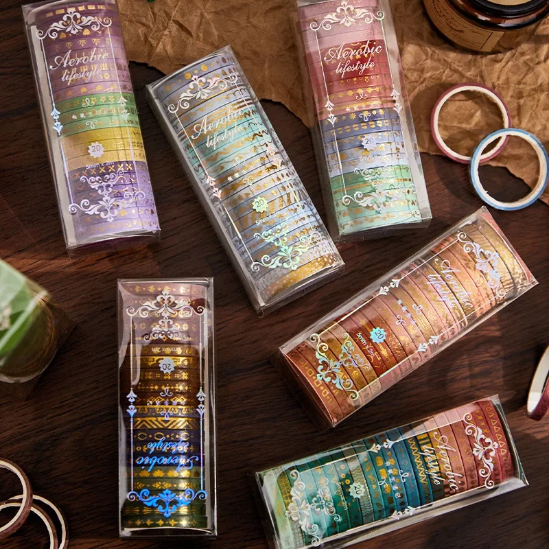 20 Rolls Vintage Foil Masking Washi Tape Decorative Adhesive Tape Diy Scrapbooking Sticker Label Stationery