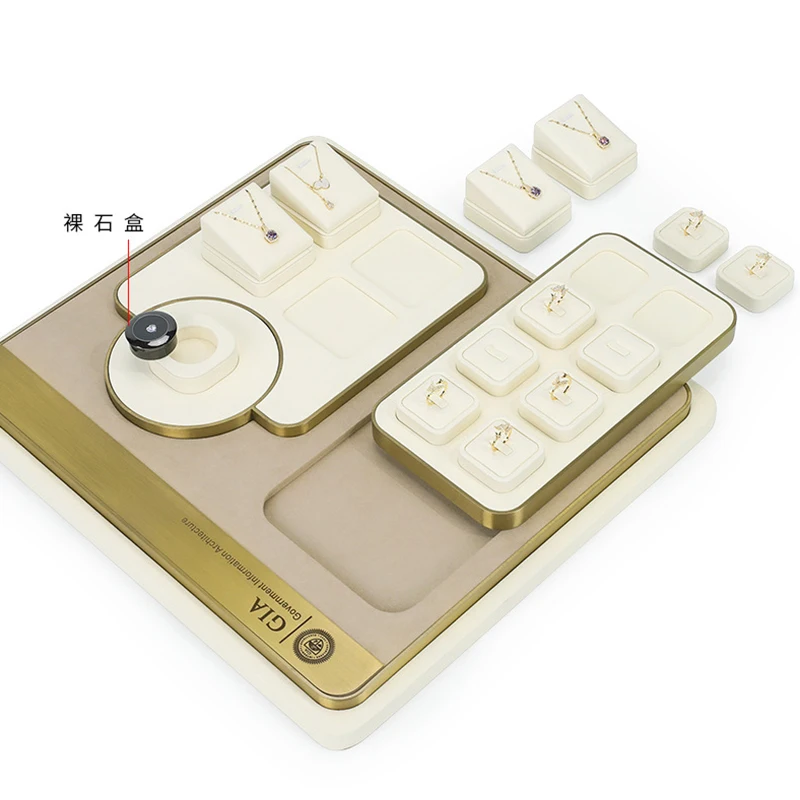 

Off-white super-fine fiber jewelry display stand, diamond display counter, necklace, earring and jewelry display props