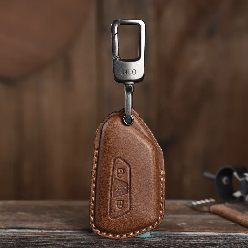 

Car Key Case Cover Handmade Genuine Leather Vintage Distressed Style For Volkswagen Remote Control Fob Protect Shell Replacement