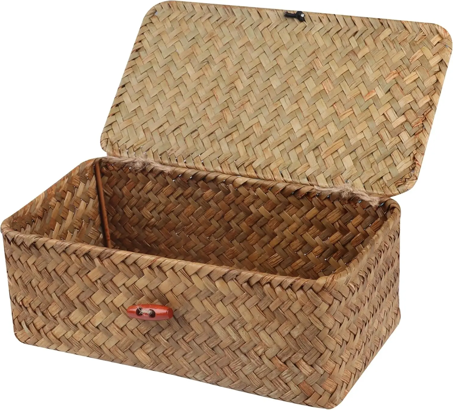 Wicker Shelf Baskets with Lid,Handwoven Seagrass Basket for Storage Basket Bins Rectangular Home Organizer Gift Boxes (Natural S