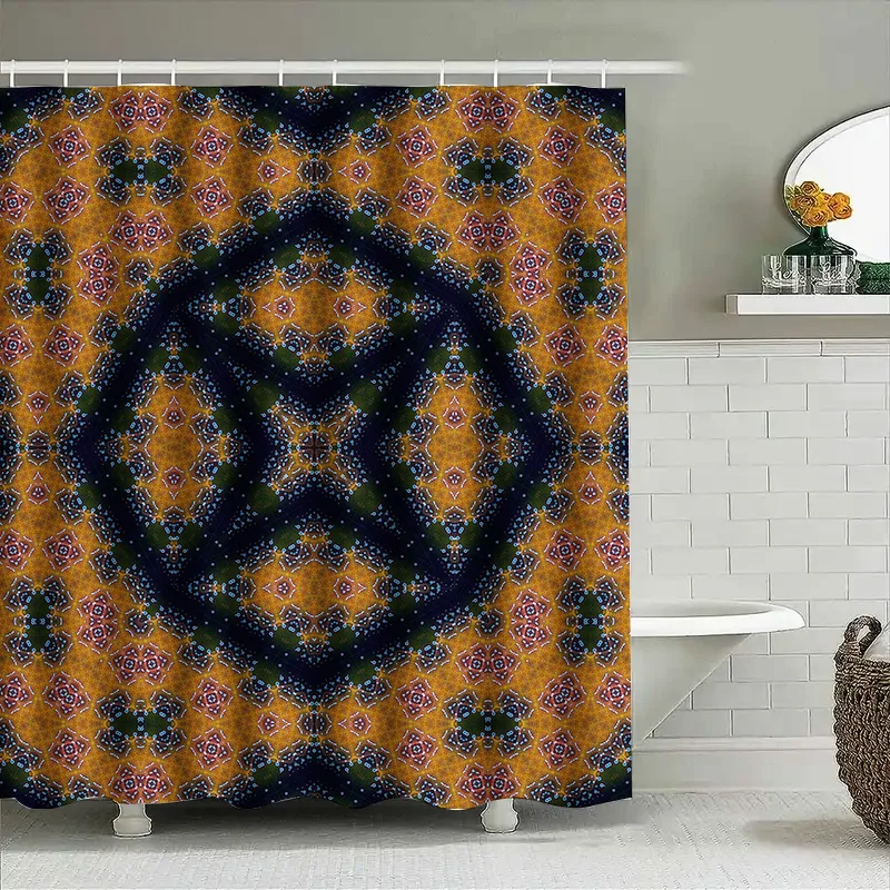 

Калейдоскопическая занавеска для ванны с геометрическим рисунком для душа, декоративная ткань с принтом, водонепроницаемая занавеска для ванной комнаты, темно-синий горчичный Ye