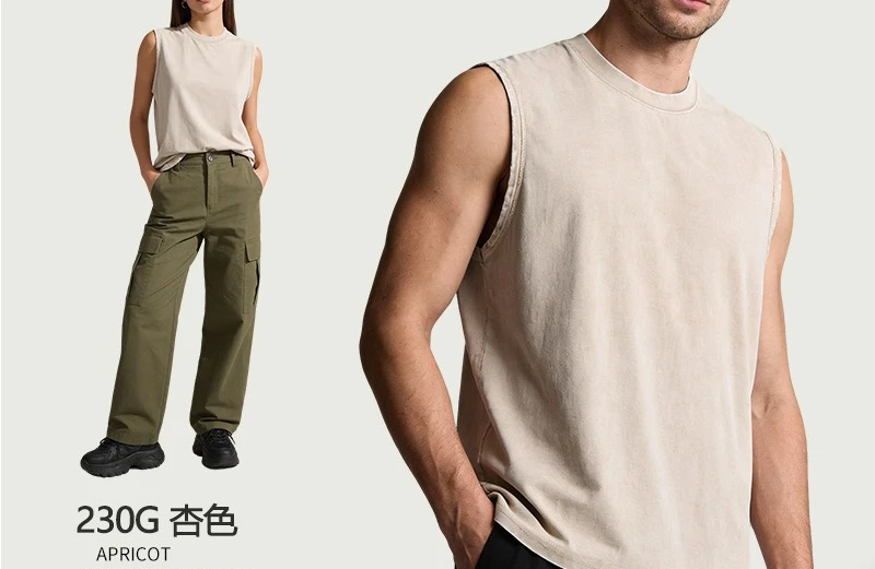 230G Pure Cotton Washed Old Round Neck Sleeveless T-shirt 2026 Summer New Men's Vest