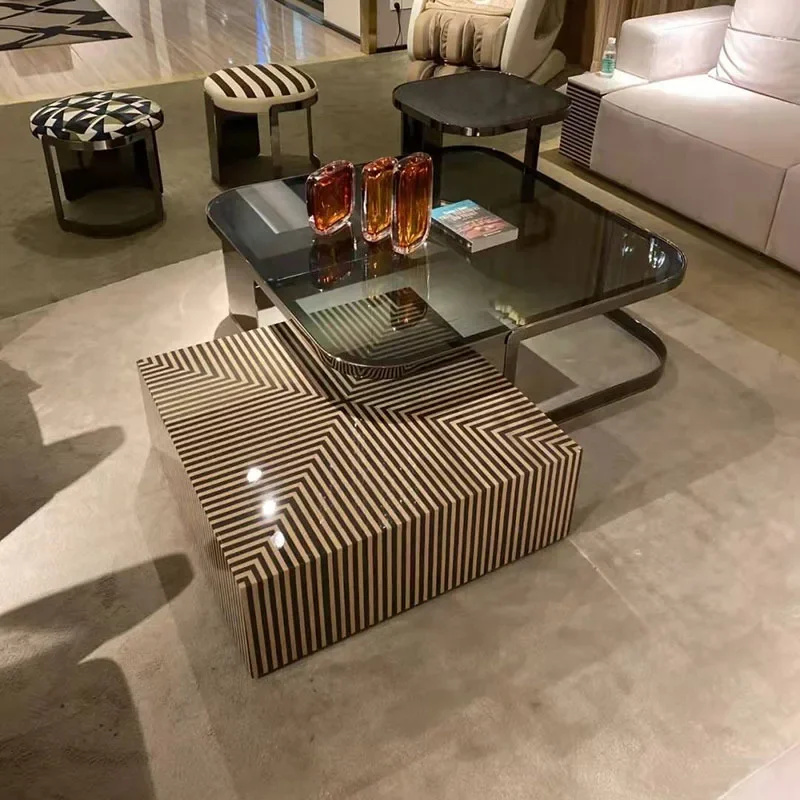 

Light luxury stainless steel square combination coffee table