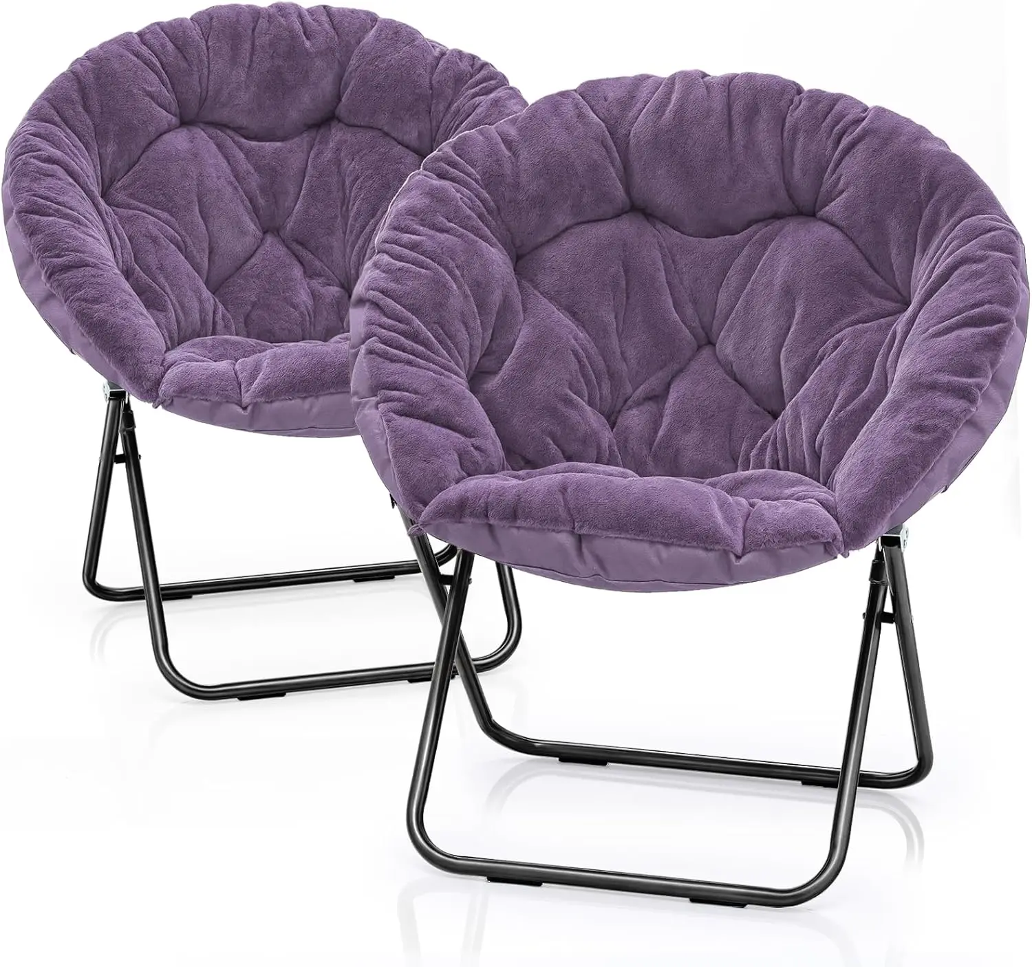 

Saucer Chair For Teens Adults, Oversized Folding Cozy Moon Chair With Bla Metal Frame, Furry Comfy Lazy Seat For Bedroom,