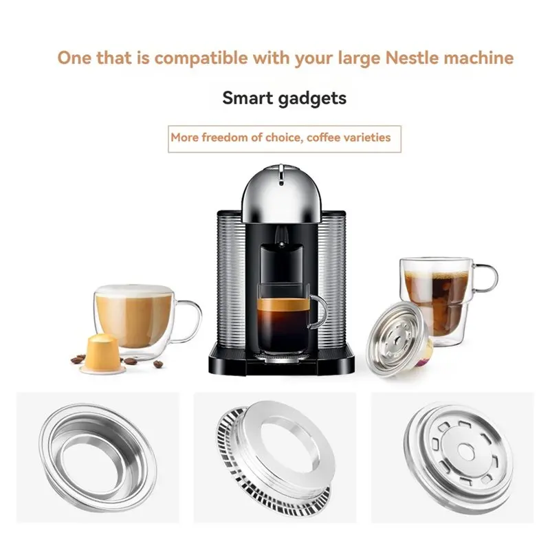 EMECE-2PCS Coffee Pods Adapter Stainless Steel Converter For Virtuo Machines Reusable Capsule Holder For Home Offices 150Ml
