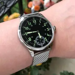 41mm NO LOGO Sapphire Crystal Or Mineral Glass Black Luminous Dial Asian ETA6498 Mechanical Movement Pilot Men's Watch