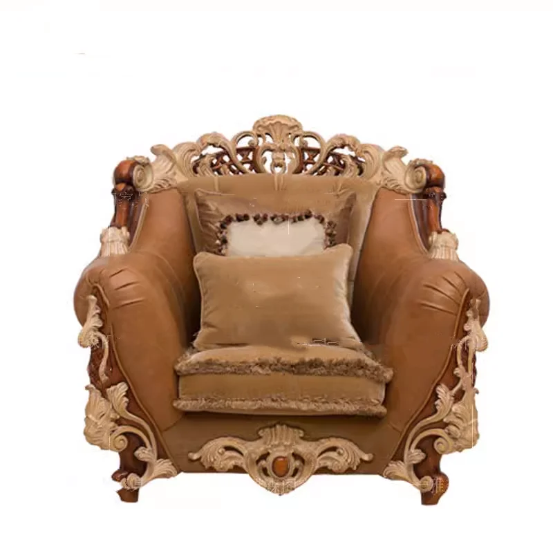 European and American style villa sofas Customized Neoclassical Solid Wood Carved Wooden Carved Golden French Sofa