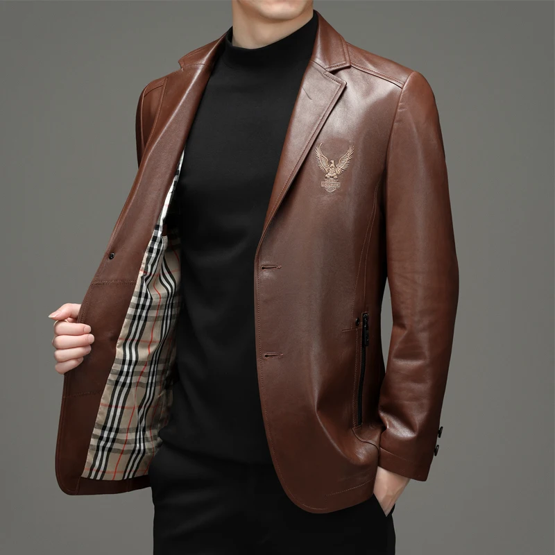 2024 Autumn and winter new high-end handsome fashion with men leisure Haining leather boutique leather sheepskin suit jacket