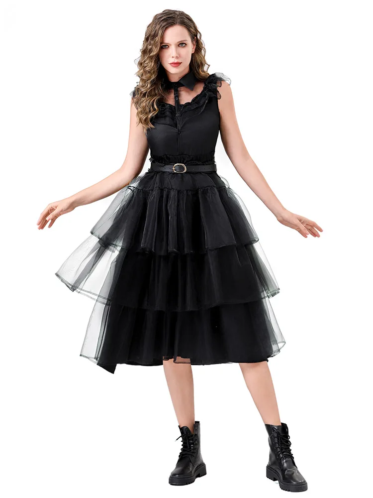 Women Wednesday Black Dress Dance Costume Dress Halloween Cosplay Gothic Outfit