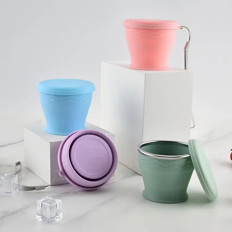 Portable Silicone Folding Cup for Outdoor Travel, Food-Grade Folding Water Cup, High Temperature Resistant, Retractable Compression Cup
