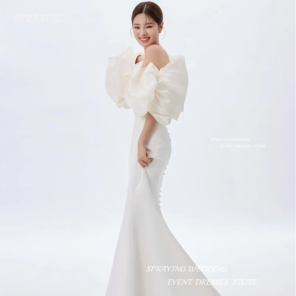 

SPRAYING Fairy White Mermaid Trumpet Puff Sleeves Korea Wedding Dresses Photo Shoot Floor-Length Bridal Gown 2024